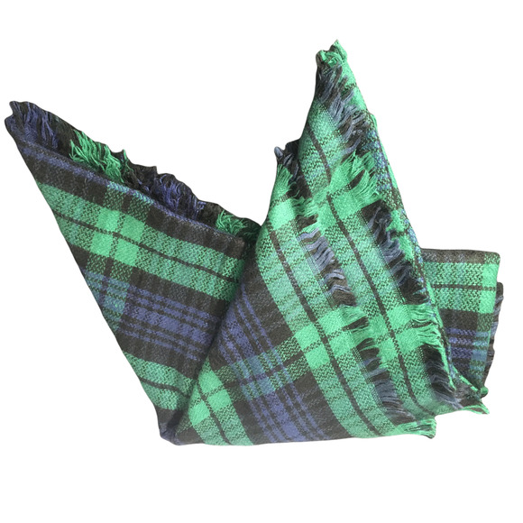 Check Plaid Thin Fringe Throw Blanket Green and Blue 100% Acrylic Cabincore - Picture 4 of 6